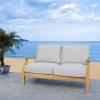 SAFAVIEH Couture Patio Martinique Natural and White Wood Outdoor Loveseat, Natural/White(Natural/Beige)