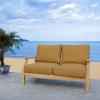 SAFAVIEH Couture Patio Martinique Natural and White Wood Outdoor Loveseat, Natural/White(Natural/Brown)