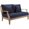 SAFAVIEH Couture Patio Martinique Natural and White Wood Outdoor Loveseat, Natural/White(Natural/Navy)