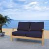 SAFAVIEH Couture Patio Martinique Natural and White Wood Outdoor Loveseat, Natural/White(Natural/Navy)