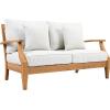 SAFAVIEH Couture Patio Martinique Natural and White Wood Outdoor Loveseat, Natural/White(White/Natural Teak)