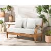 SAFAVIEH Couture Patio Martinique Natural and White Wood Outdoor Loveseat, Natural/White(White/Natural Teak)