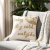SAFAVIEH Home Cold Outside Beige and Gold Snowflake 18-inch Decorative Pillow Pillow