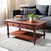 SAFAVIEH Home Collection – Boris Vintage Grey Coffee Table with Drawers & Shelf, Farmhouse Storage Coffee Table, Carved Detail Design (AMH5706A)(Dark Cherry)