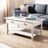 SAFAVIEH Home Collection – Boris Vintage Grey Coffee Table with Drawers & Shelf, Farmhouse Storage Coffee Table, Carved Detail Design (AMH5706A)(Vintage Grey)