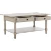 SAFAVIEH Home Collection – Boris Vintage Grey Coffee Table with Drawers & Shelf, Farmhouse Storage Coffee Table, Carved Detail Design (AMH5706A)(Vintage Grey)