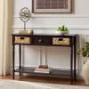SAFAVIEH Home Collection – Christa Distressed White Console Table with Rattan Drawers & Shelf, Coastal Cottage Storage Console, Vintage Design (AMH5737B)(Dark Chocolate)