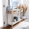 SAFAVIEH Home Collection – Christa Distressed White Console Table with Rattan Drawers & Shelf, Coastal Cottage Storage Console, Vintage Design (AMH5737B)(Vintage Grey)
