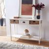 SAFAVIEH Home Collection – Christa Distressed White Console Table with Rattan Drawers & Shelf, Coastal Cottage Storage Console, Vintage Design (AMH5737B)(Vintage White)