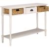 SAFAVIEH Home Collection – Christa Distressed White Console Table with Rattan Drawers & Shelf, Coastal Cottage Storage Console, Vintage Design (AMH5737B)(Ivory)