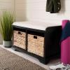 SAFAVIEH Home Collection – Freddy Brown Storage Bench with Wicker Baskets & Cushion, Entryway Seating Bench, Fully Assembled (AMH5736A)(Black)