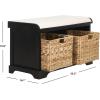 SAFAVIEH Home Collection – Freddy Brown Storage Bench with Wicker Baskets & Cushion, Entryway Seating Bench, Fully Assembled (AMH5736A)(Black)
