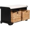 SAFAVIEH Home Collection – Freddy Brown Storage Bench with Wicker Baskets & Cushion, Entryway Seating Bench, Fully Assembled (AMH5736A)(Black)