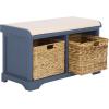 SAFAVIEH Home Collection – Freddy Brown Storage Bench with Wicker Baskets & Cushion, Entryway Seating Bench, Fully Assembled (AMH5736A)(Blue)