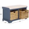 SAFAVIEH Home Collection – Freddy Brown Storage Bench with Wicker Baskets & Cushion, Entryway Seating Bench, Fully Assembled (AMH5736A)(Blue)