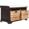 SAFAVIEH Home Collection – Freddy Brown Storage Bench with Wicker Baskets & Cushion, Entryway Seating Bench, Fully Assembled (AMH5736A)(Brown)