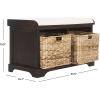 SAFAVIEH Home Collection – Freddy Brown Storage Bench with Wicker Baskets & Cushion, Entryway Seating Bench, Fully Assembled (AMH5736A)(Brown)