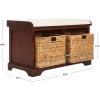 SAFAVIEH Home Collection – Freddy Brown Storage Bench with Wicker Baskets & Cushion, Entryway Seating Bench, Fully Assembled (AMH5736A)(Cherry)