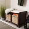 SAFAVIEH Home Collection – Freddy Brown Storage Bench with Wicker Baskets & Cushion, Entryway Seating Bench, Fully Assembled (AMH5736A)(Cherry)