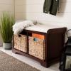 SAFAVIEH Home Collection – Freddy Brown Storage Bench with Wicker Baskets & Cushion, Entryway Seating Bench, Fully Assembled (AMH5736A)(Cherry)