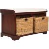 SAFAVIEH Home Collection – Freddy Brown Storage Bench with Wicker Baskets & Cushion, Entryway Seating Bench, Fully Assembled (AMH5736A)(Cherry)
