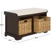 SAFAVIEH Home Collection – Freddy Brown Storage Bench with Wicker Baskets & Cushion, Entryway Seating Bench, Fully Assembled (AMH5736A)(Dark Chocolate)