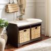 SAFAVIEH Home Collection – Freddy Brown Storage Bench with Wicker Baskets & Cushion, Entryway Seating Bench, Fully Assembled (AMH5736A)(Dark Chocolate)