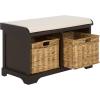SAFAVIEH Home Collection – Freddy Brown Storage Bench with Wicker Baskets & Cushion, Entryway Seating Bench, Fully Assembled (AMH5736A)(Dark Chocolate)
