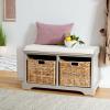 SAFAVIEH Home Collection – Freddy Brown Storage Bench with Wicker Baskets & Cushion, Entryway Seating Bench, Fully Assembled (AMH5736A)(Vintage Grey)