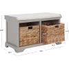 SAFAVIEH Home Collection – Freddy Brown Storage Bench with Wicker Baskets & Cushion, Entryway Seating Bench, Fully Assembled (AMH5736A)(Vintage Grey)