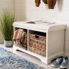 SAFAVIEH Home Collection – Freddy Brown Storage Bench with Wicker Baskets & Cushion, Entryway Seating Bench, Fully Assembled (AMH5736A)(Vintage White)