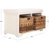 SAFAVIEH Home Collection – Freddy Brown Storage Bench with Wicker Baskets & Cushion, Entryway Seating Bench, Fully Assembled (AMH5736A)(Vintage White)