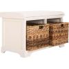 SAFAVIEH Home Collection – Freddy Brown Storage Bench with Wicker Baskets & Cushion, Entryway Seating Bench, Fully Assembled (AMH5736A)(Vintage White)