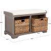 SAFAVIEH Home Collection – Freddy Brown Storage Bench with Wicker Baskets & Cushion, Entryway Seating Bench, Fully Assembled (AMH5736A)(White Washed)