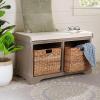 SAFAVIEH Home Collection – Freddy Brown Storage Bench with Wicker Baskets & Cushion, Entryway Seating Bench, Fully Assembled (AMH5736A)(White Washed)