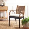 SAFAVIEH Home Collection – Gianni Brown & Black Solid Wood Rattan Arm Chair, Tropical Coastal Accent Seating for Living Room or Dining Space (SEA4011A)(Brown / Black)