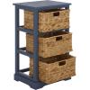 SAFAVIEH Home Collection – Halle Distressed Black Storage Side Table with Wicker Baskets, Farmhouse Accent Storage, Fully Assembled (AMH5738A)(Blue)