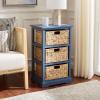 SAFAVIEH Home Collection – Halle Distressed Black Storage Side Table with Wicker Baskets, Farmhouse Accent Storage, Fully Assembled (AMH5738A)(Blue)