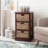 SAFAVIEH Home Collection – Halle Distressed Black Storage Side Table with Wicker Baskets, Farmhouse Accent Storage, Fully Assembled (AMH5738A)(Cherry)