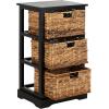 SAFAVIEH Home Collection – Halle Distressed Black Storage Side Table with Wicker Baskets, Farmhouse Accent Storage, Fully Assembled (AMH5738A)(Distressed Black)