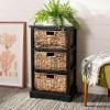SAFAVIEH Home Collection – Halle Distressed Black Storage Side Table with Wicker Baskets, Farmhouse Accent Storage, Fully Assembled (AMH5738A)(Distressed Black)