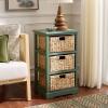 SAFAVIEH Home Collection – Halle Distressed Black Storage Side Table with Wicker Baskets, Farmhouse Accent Storage, Fully Assembled (AMH5738A)(Dusty Green)