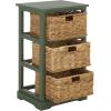 SAFAVIEH Home Collection – Halle Distressed Black Storage Side Table with Wicker Baskets, Farmhouse Accent Storage, Fully Assembled (AMH5738A)(Dusty Green)