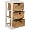 SAFAVIEH Home Collection – Halle Distressed Black Storage Side Table with Wicker Baskets, Farmhouse Accent Storage, Fully Assembled (AMH5738A)(Ivory)