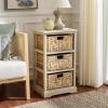 SAFAVIEH Home Collection – Halle Distressed Black Storage Side Table with Wicker Baskets, Farmhouse Accent Storage, Fully Assembled (AMH5738A)(Sand)