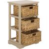 SAFAVIEH Home Collection – Halle Distressed Black Storage Side Table with Wicker Baskets, Farmhouse Accent Storage, Fully Assembled (AMH5738A)(Sand)