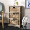 SAFAVIEH Home Collection – Halle Distressed Black Storage Side Table with Wicker Baskets, Farmhouse Accent Storage, Fully Assembled (AMH5738A)(Vintage Grey)
