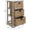 SAFAVIEH Home Collection – Halle Distressed Black Storage Side Table with Wicker Baskets, Farmhouse Accent Storage, Fully Assembled (AMH5738A)(Vintage Grey)