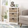 SAFAVIEH Home Collection – Halle Distressed Black Storage Side Table with Wicker Baskets, Farmhouse Accent Storage, Fully Assembled (AMH5738A)(Vintage White)