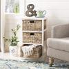 SAFAVIEH Home Collection – Halle Distressed Black Storage Side Table with Wicker Baskets, Farmhouse Accent Storage, Fully Assembled (AMH5738A)(Vintage White)
